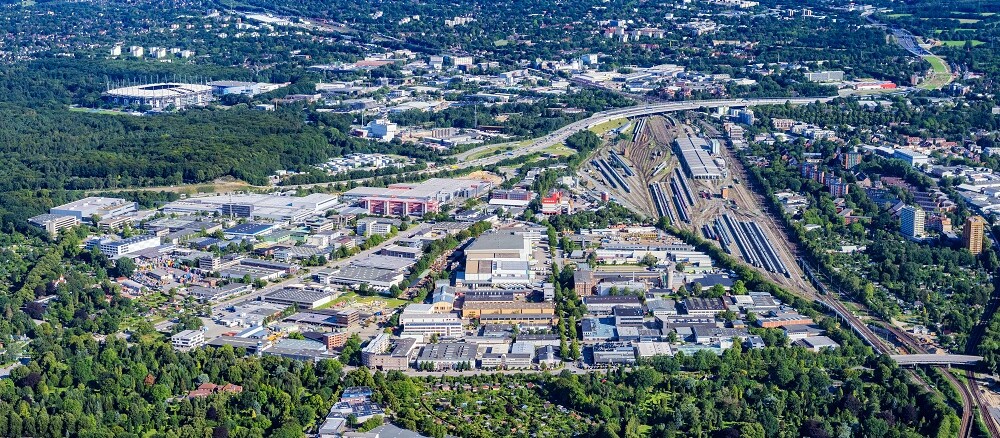 Luftaufnahme Industrie- und Gewerbegebiet Schnackenburgallee