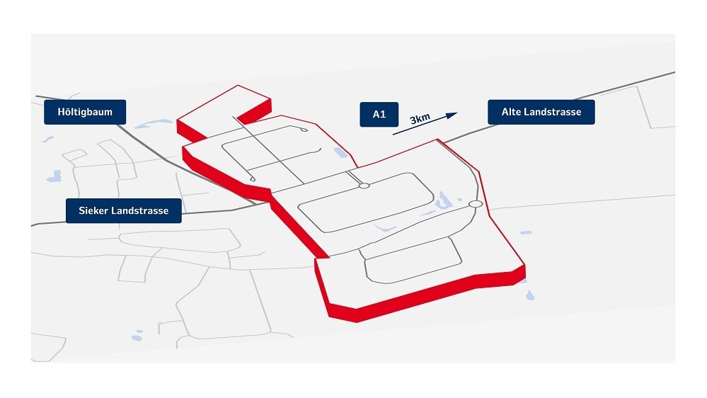 Infografik zur Verkehrsanbindung des Gewerbe- und Industriestandortes Höltigbaum