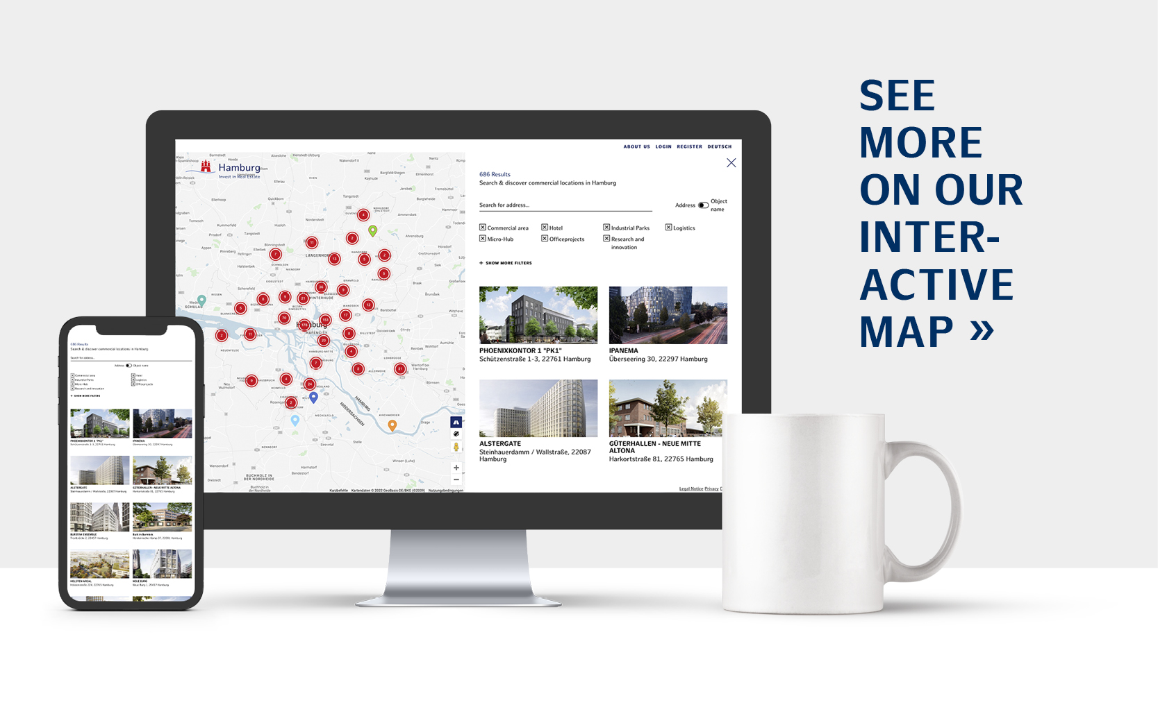 Interactive map: search online for commercial premises and properties