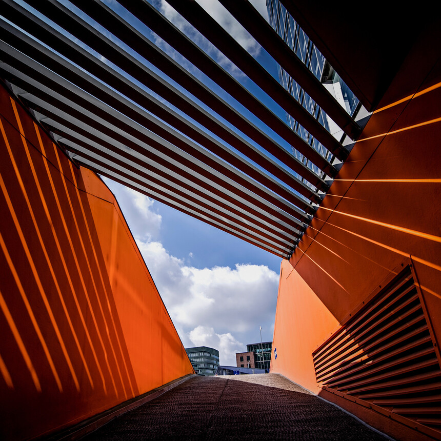 Light and shadow play in the underground car park Deichtorcenter Oberbaumbrücke in Hamburg