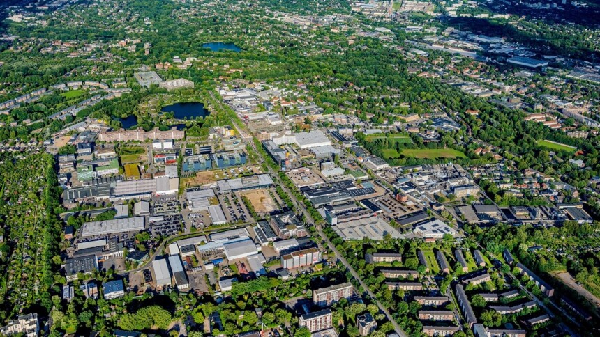 Aerial view of the Friedrich-Ebert-Damm industrial area