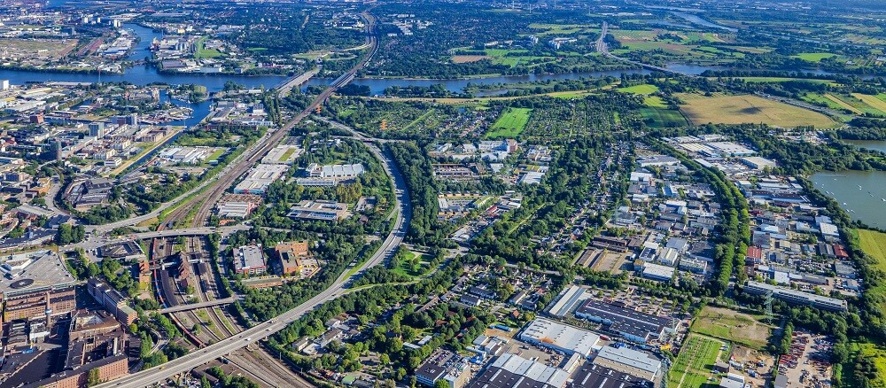 Aerial view industrial area eastern Harburg