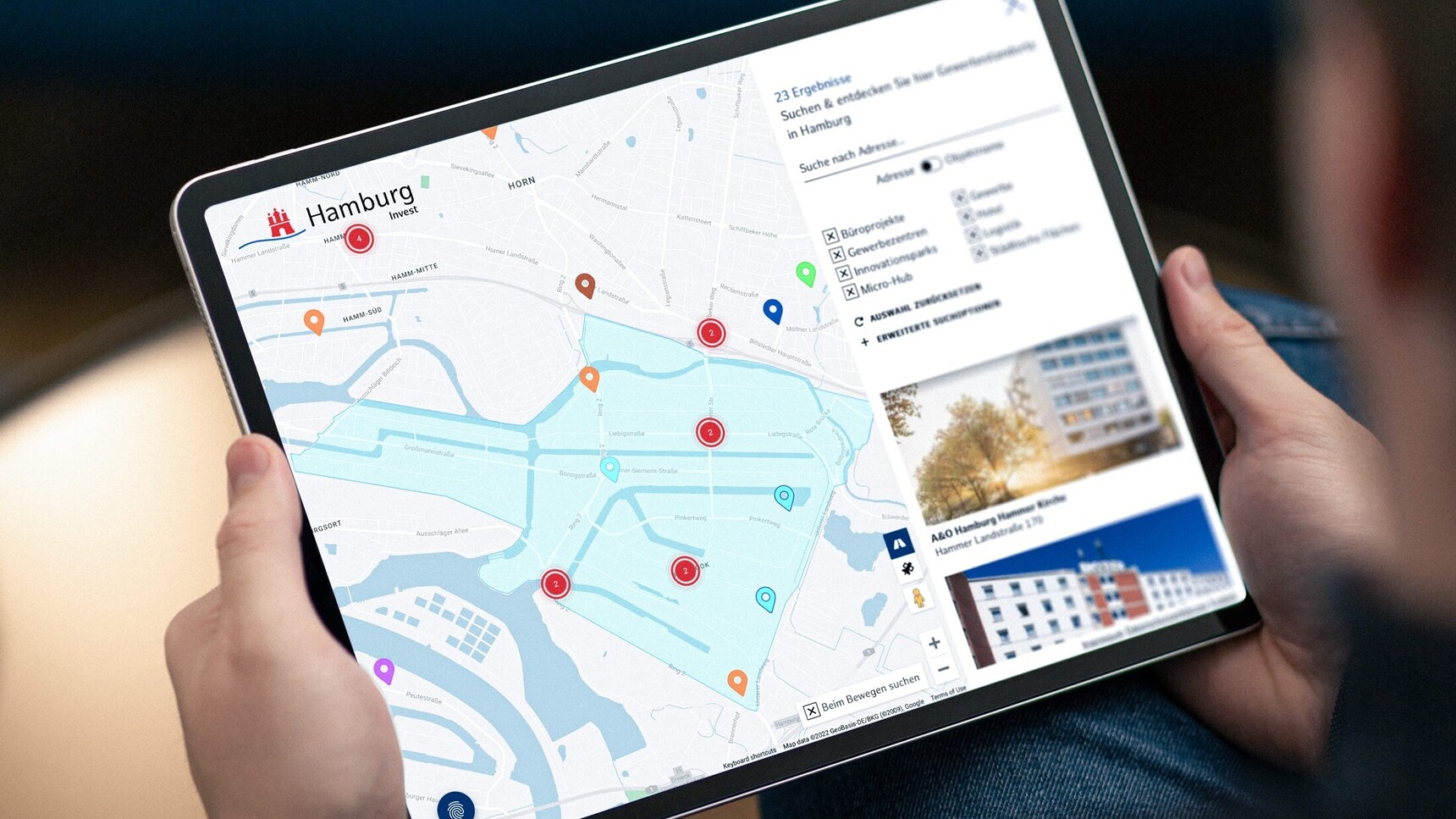 To the interactive map of the most important industrial locations in Hamburg