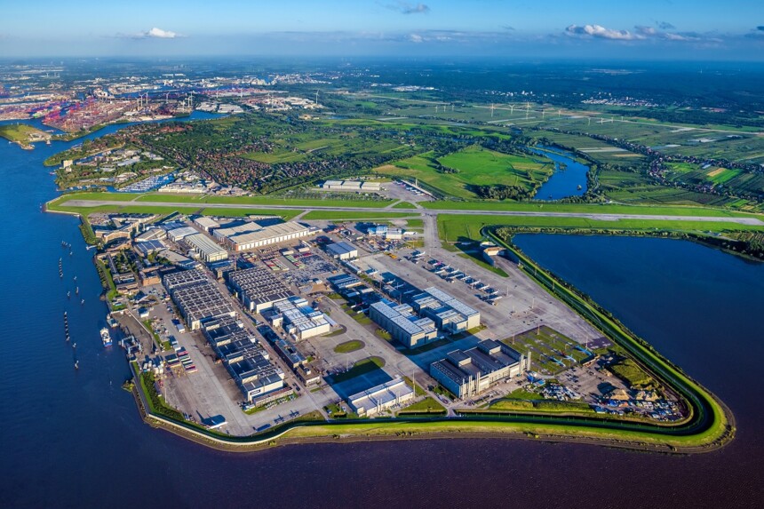 Aerial view of the Finkenwerder industrial area